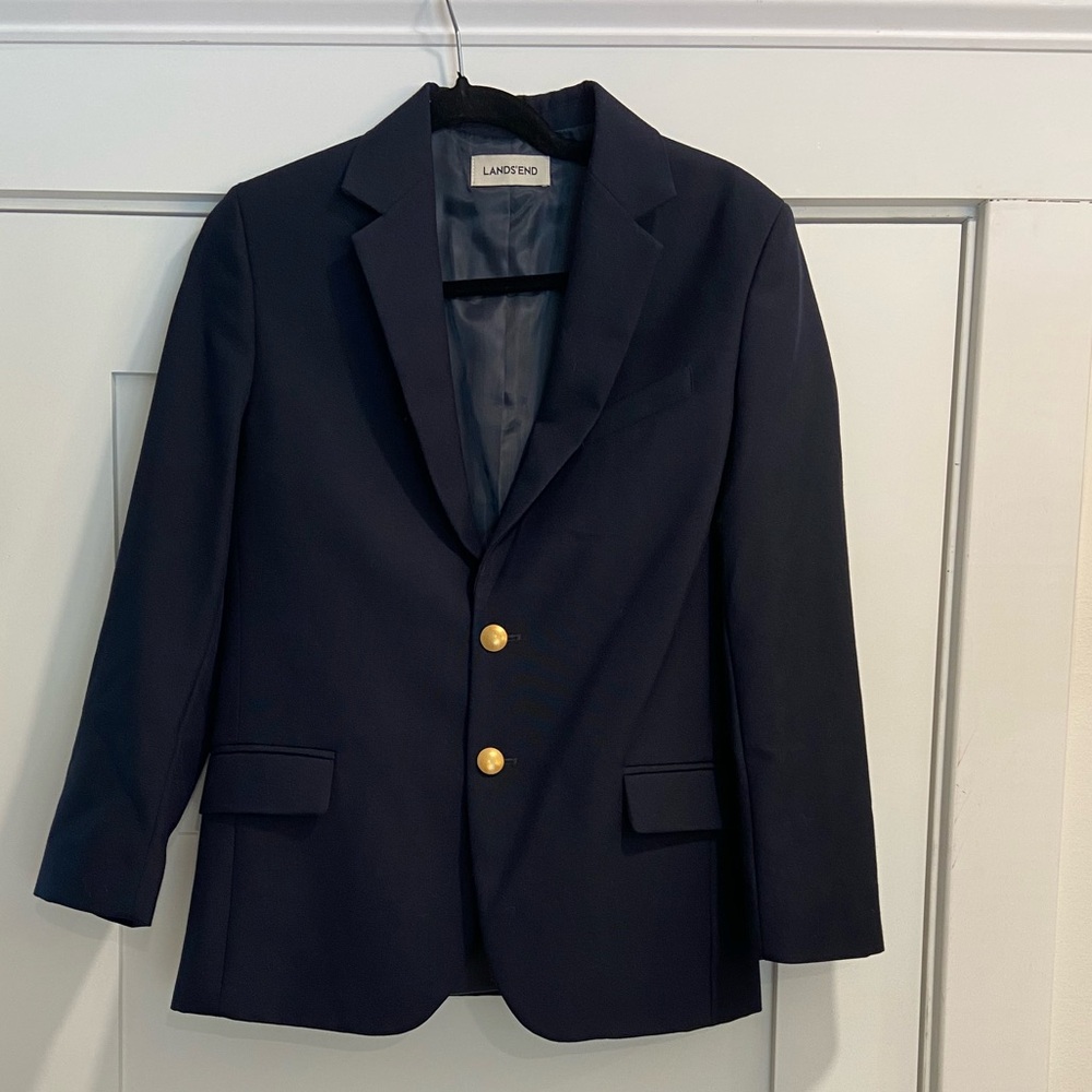 Lands End Boys Navy Wool Blend Sport Coat / Suit Jacket - Sz 14
